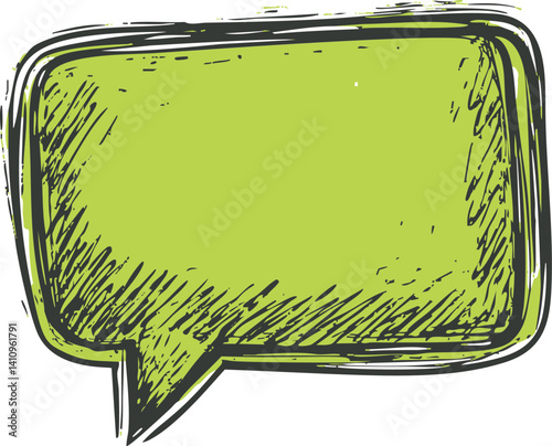 Green sketchy speech bubble with bold outline and textured fill, empty message concept. Vector illustration