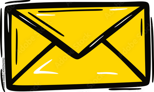 Yellow envelope with bold black outline in cartoon style illustration. Vector illustration