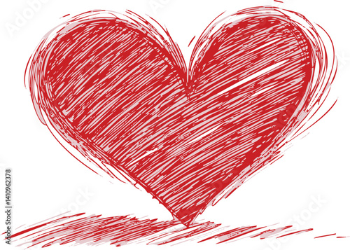 Red hand-drawn heart sketch on white background, symbolizes love and passion. Vector illustration