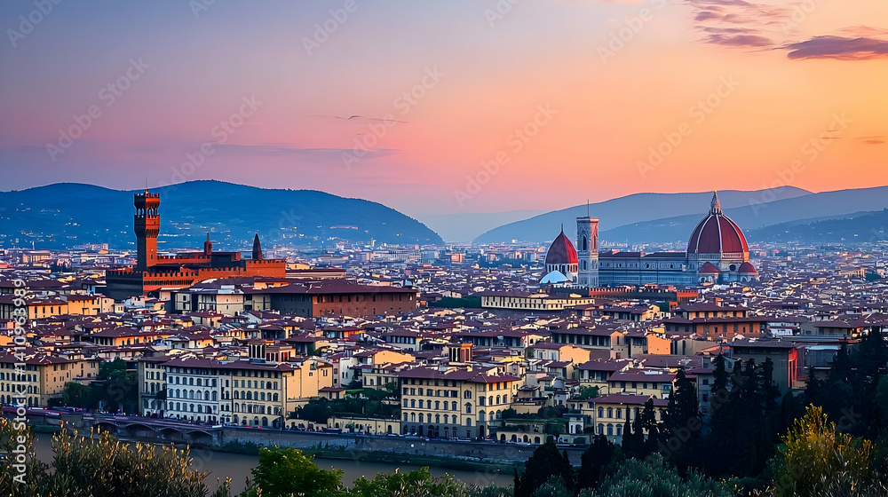 Obraz premium Florence Cityscape At Sunset Panorama