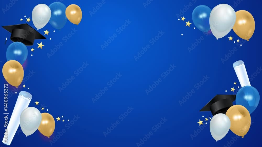 Animated Graduation Background with Caps, Diplomas, and Balloons