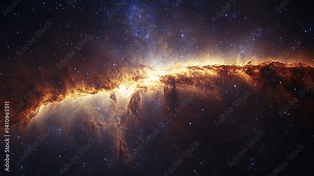 Fototapeta premium Milky Way Galaxy with Stars and Cosmic Dust, A stunning view of the Milky Way galaxy with bright stars and cosmic dust