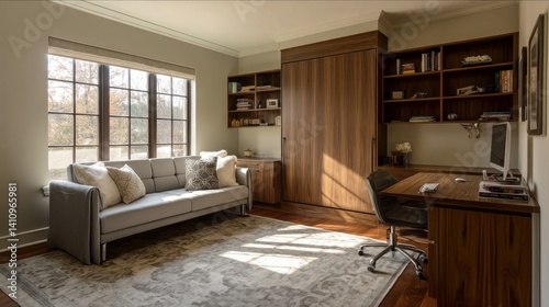 Dual-purpose guest and office room with Murphy bed  