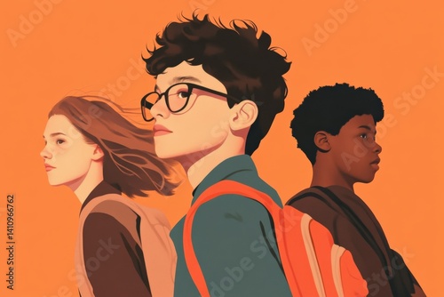 Students with backpacks look ahead