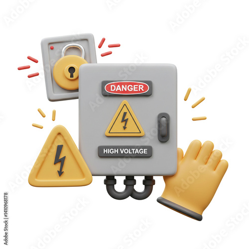 3D Illustration Working safely with high voltage equipment requires safety precautions and care