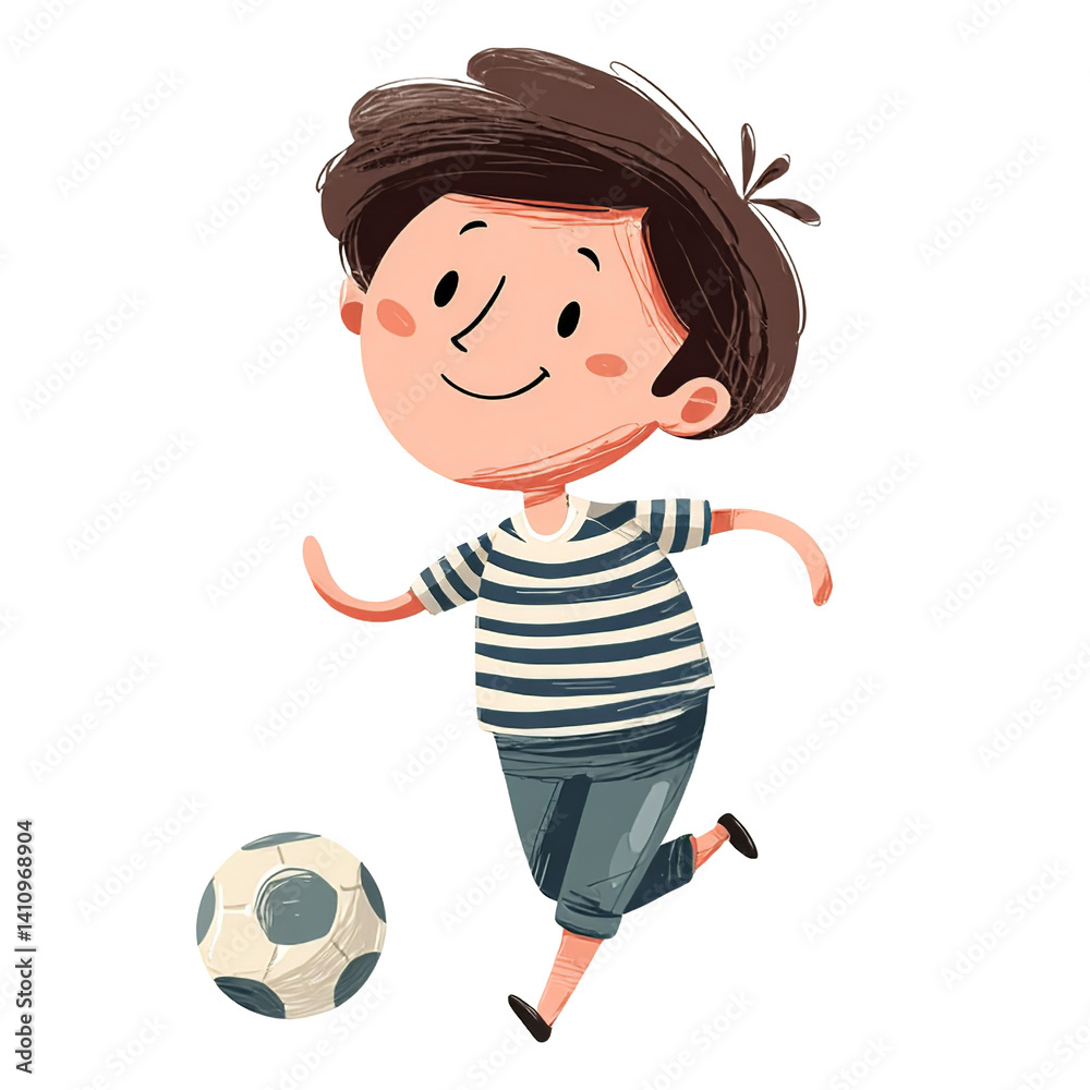A boy playing soccer illustration isolated on transparent background A boy playing soccer illustration isolated on transparent background