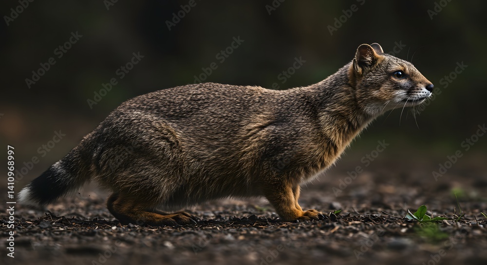 Naklejka premium Fox Walking on Ground in Dim Light Animal Portrait