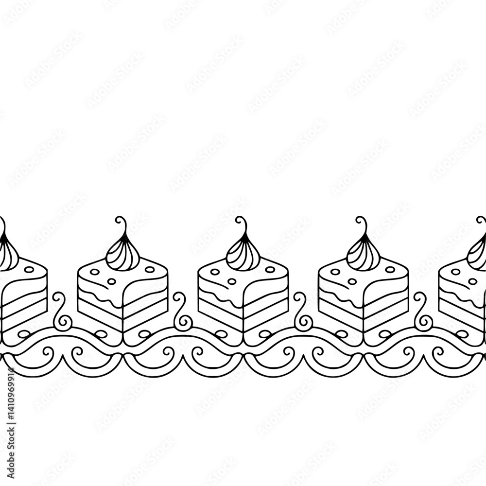 Linear Cake Border Design, Elegant Vector Illustration, Festive Decoration Linear Cake Border Design, Elegant Vector Illustration, Festive Decoration
