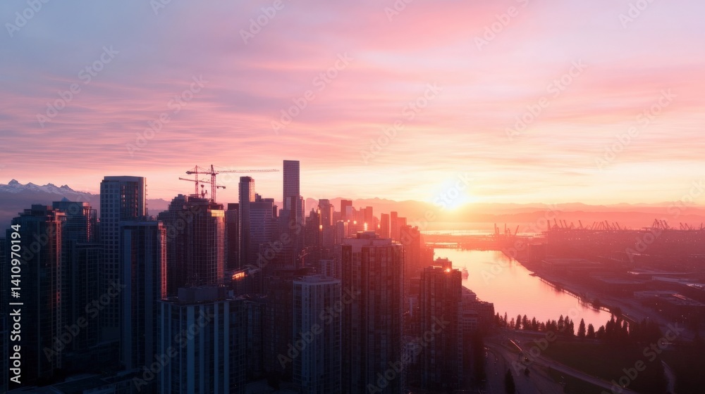 Fototapeta premium Cityscape skyline at sunset