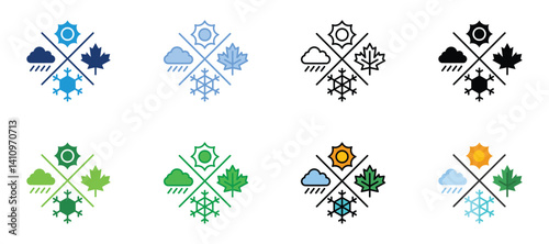 Seasonal Icons Set Vector Multiple Style Collection