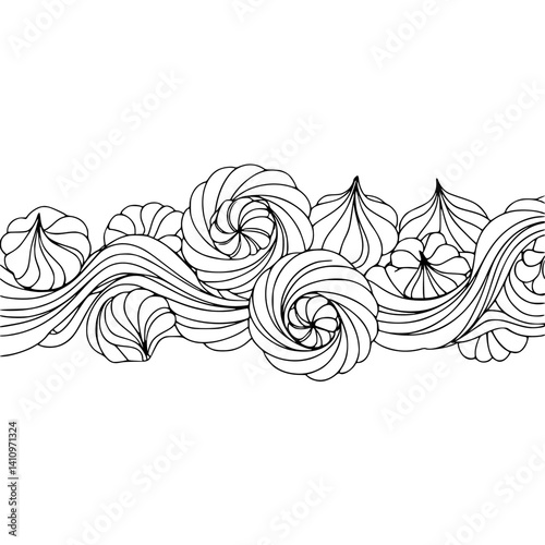 Ornamental Frosting Border, Graphic Design, Abstract Swirls, Black & White