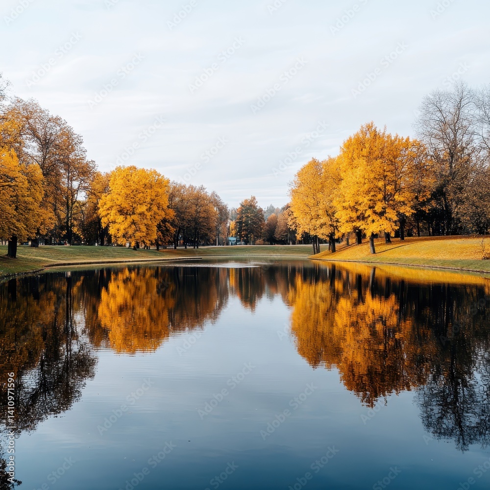 Obraz premium autumn trees reflected in water
