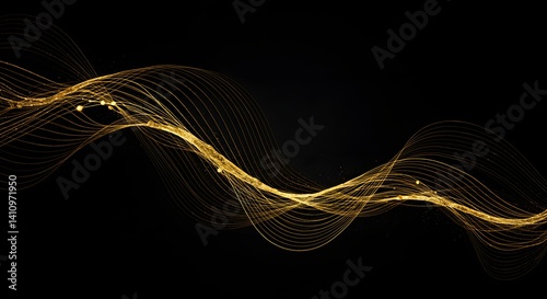 Golden light wave on black background