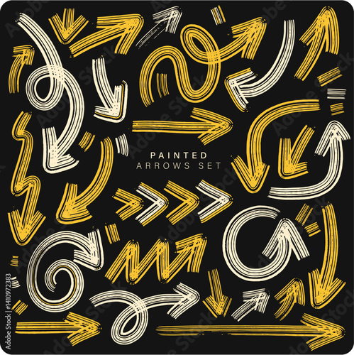 Hand drawing yellow painted arrow vector set