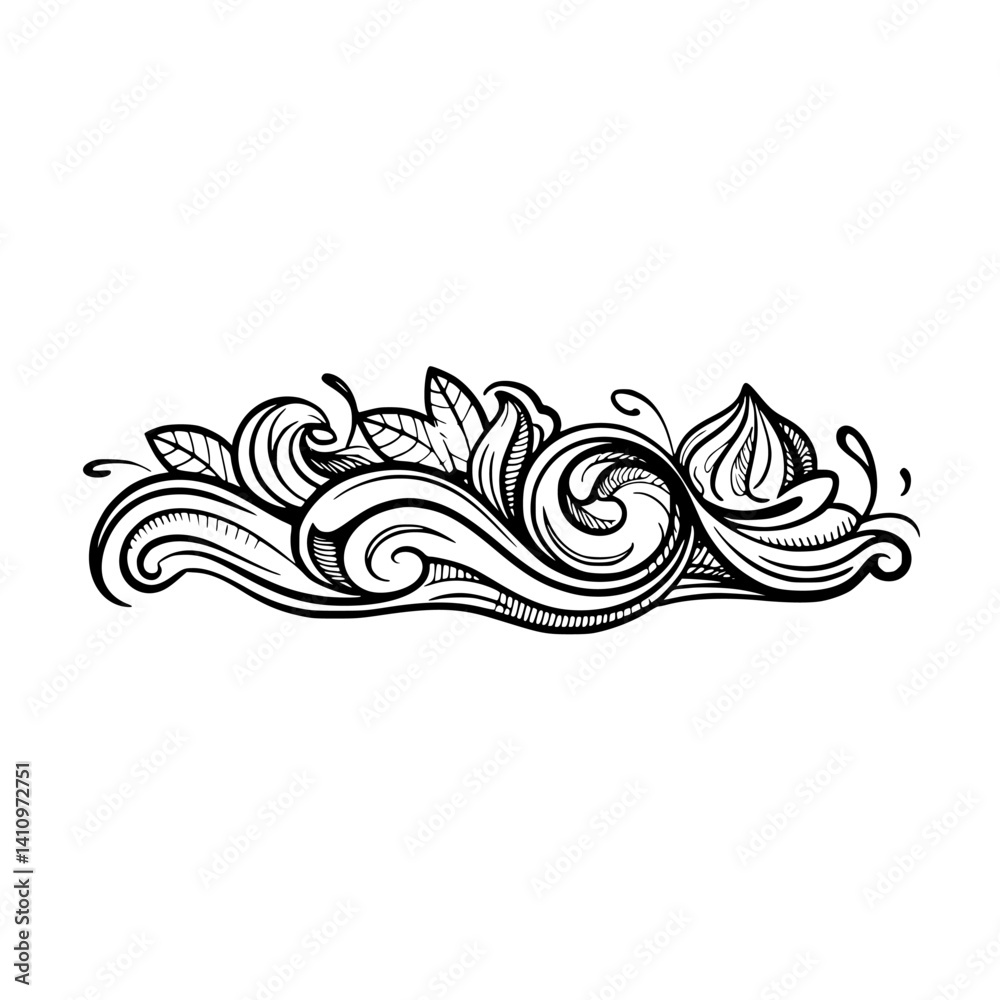 Fototapeta premium Decorative Floral Scroll Ornament: Black & White, Vector Illustration