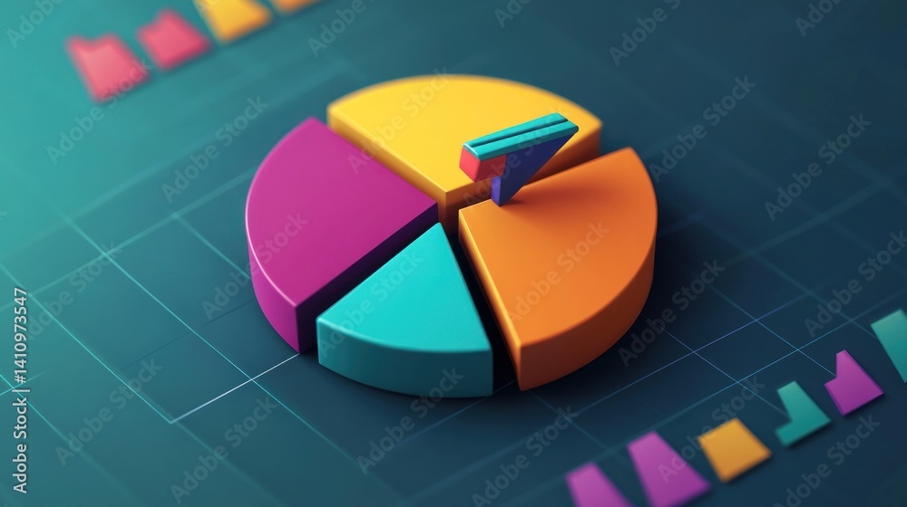 Obraz premium Vibrant pie chart illustrating market share and proportional data representation