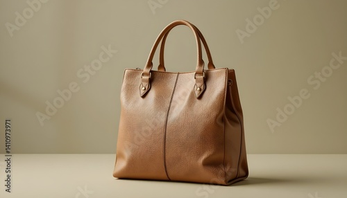 Elegant Brown Leather Handbag on Neutral Background – Studio Fashion Product Shot