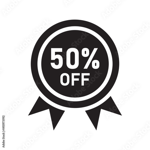 Black and White 50% Off Discount Badge – Promotional Sale Ribbon Icon Flat vector Illustration 