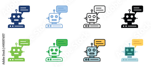 Robot Assistant Icons Set Vector Multiple Style Collection