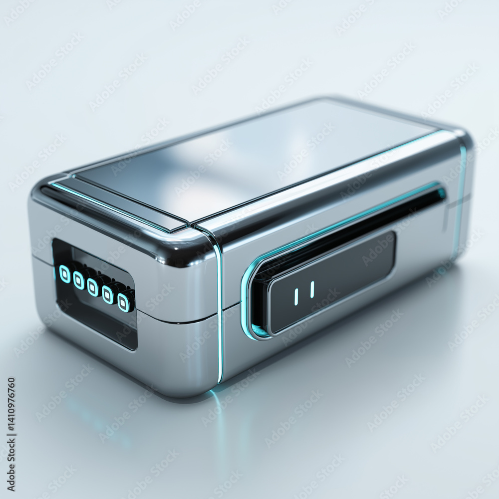 Futuristic metallic device with glowing lights emitting a modern and technological vibe Futuristic metallic device with glowing lights emitting a modern and technological vibe