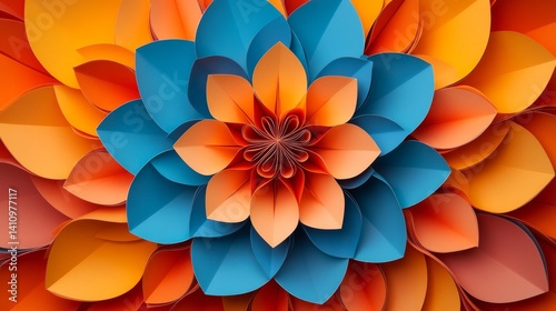 Layered folded paper forming a mandala or floral pattern, top-down view, central space open for text