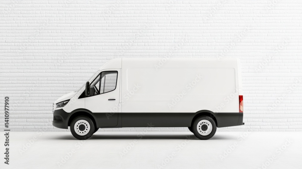 Fototapeta premium White delivery van on studio background