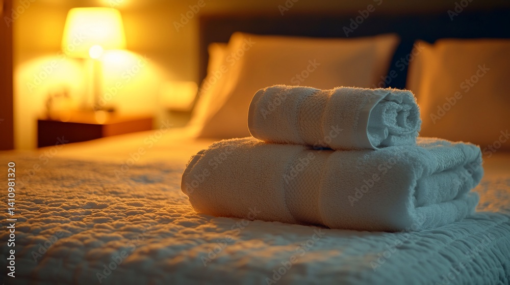 Soft, white towels on a bed Soft, white towels on a bed