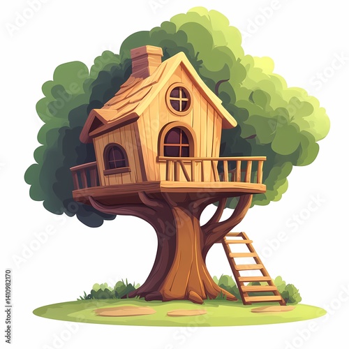 Whimsical Tree House Playhouse: Eco-Friendly Backyard Adventure Space Amidst Greenery and Nature