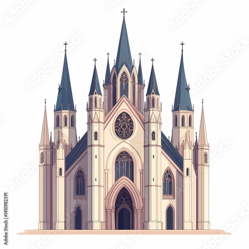 Gothic Cathedral with Tall Spires and Stained Glass: A Sacred European Landmark and Tourist Attraction