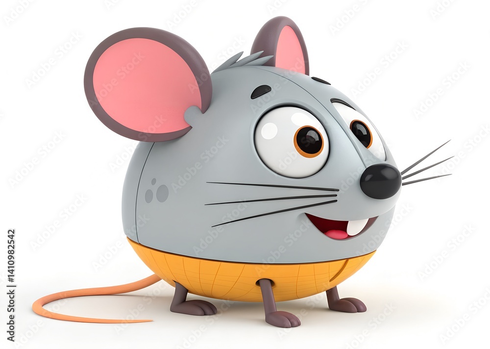 Fototapeta premium Cute Mouse Illustration: A cheerful cartoon mouse with friendly eyes, a charming smile, and a unique design, radiating warmth and approachability. 
