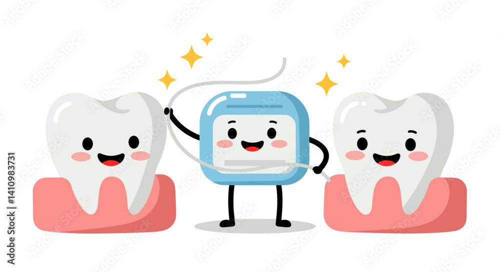 Cute characters promoting dental hygiene with sparkling teeth Cute characters promoting dental hygiene with sparkling teeth