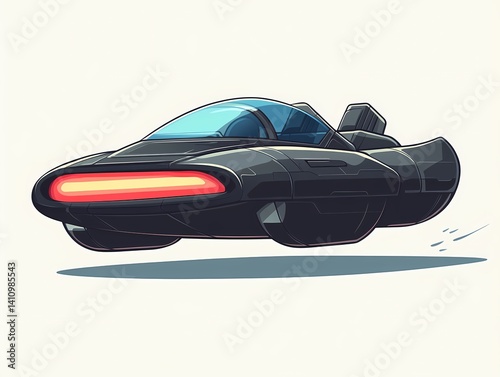 Futuristic Hover Car Concept Design. Sleek Black Sci-Fi Vehicle in Vibrant Digital Art Illustration