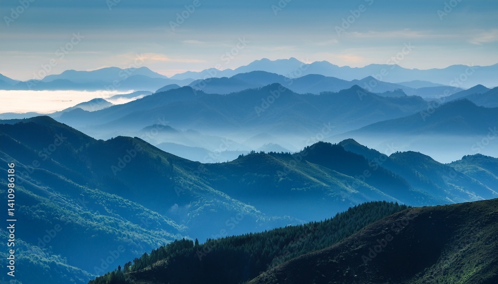 Fototapeta premium Mountain range layer with faded fog