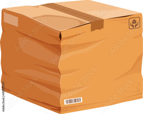 Damaged and broken parcel cardboard box cartoon. Ripped crushed cargo box, destroyed wet isolated vector delivery package. Damaged crumpled paper container cartoon or broken dirty shipping parcel