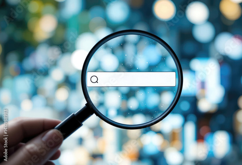 Searching with Magnifying Glass on Blurred Background for Information Discovery Concept