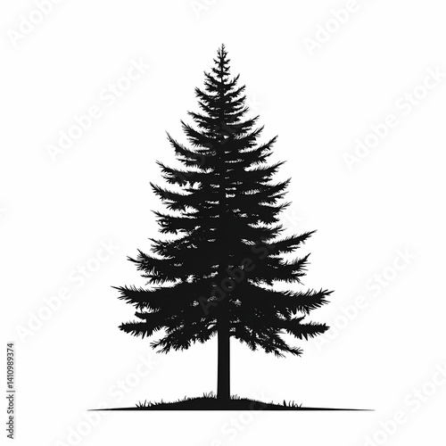 Abstract Pine Tree Silhouette. Tranquil Black and White Nature Illustration for Eco-Friendly Design