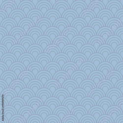 Abstract Asian fish scales seamless pattern. Vector geometric background with striped circles in style of China. Japan line art mosaic vector print for fabric, stationery, wrapping paper