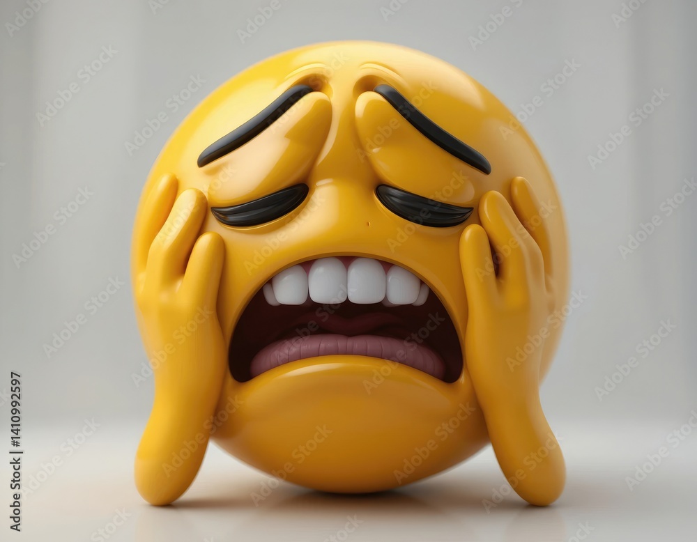 Distressed Emoji Face with Hands Covering Eyes Expressing Frustration