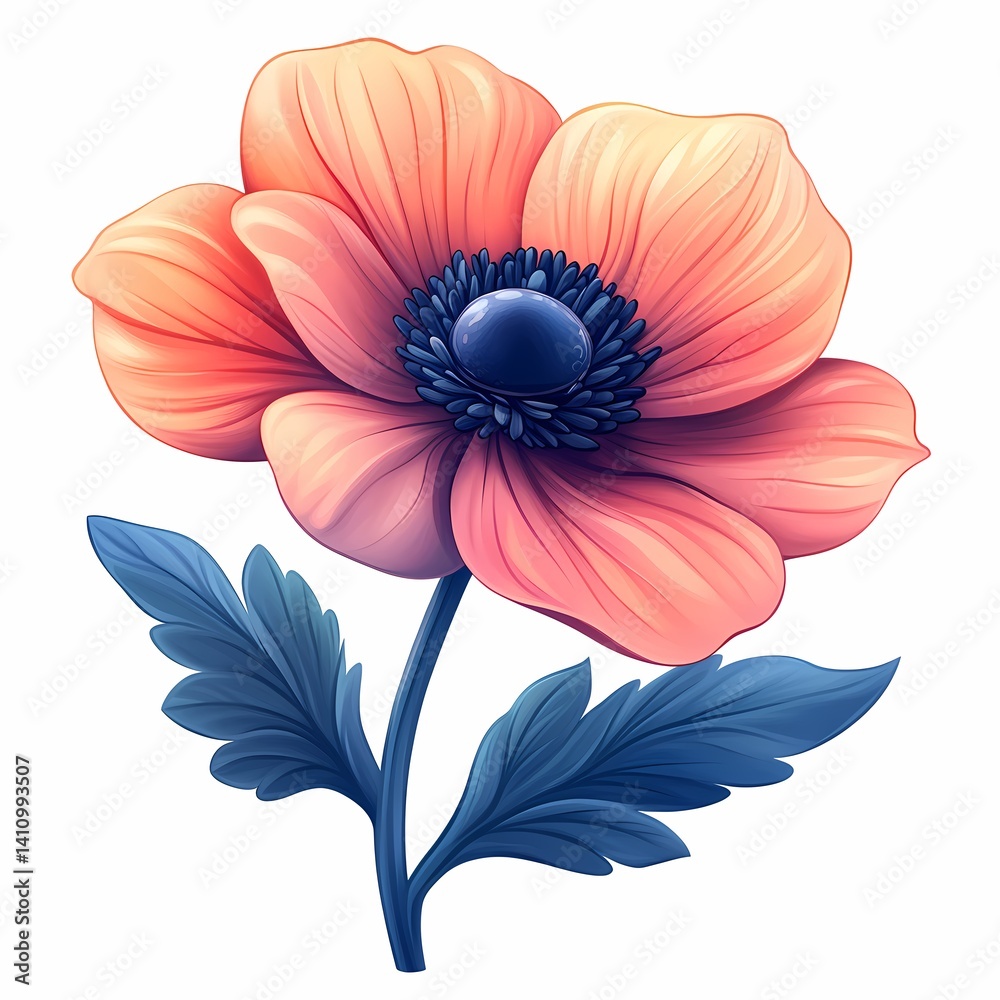 Fototapeta premium Vibrant Anemone Botanical Illustration - A Creative Floral Art with Modern Design and Bright Colors