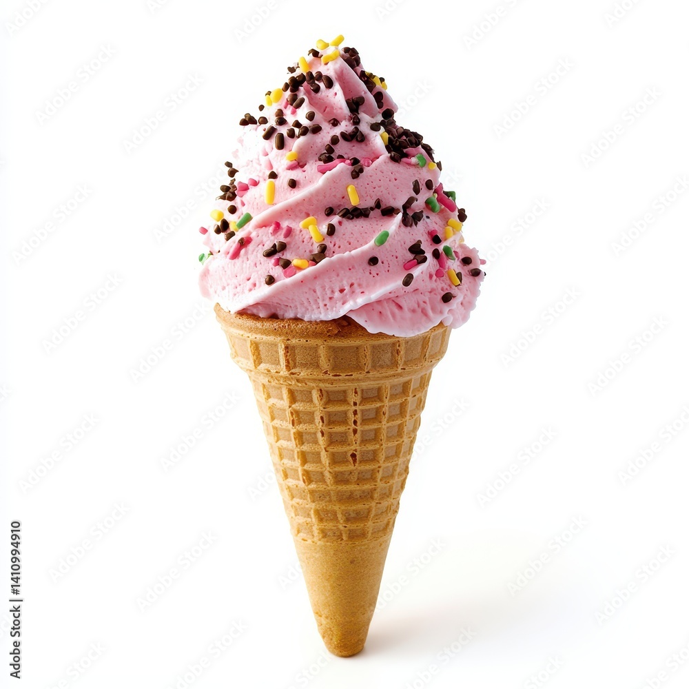 Pink ice cream cone with sprinkles Pink ice cream cone with sprinkles