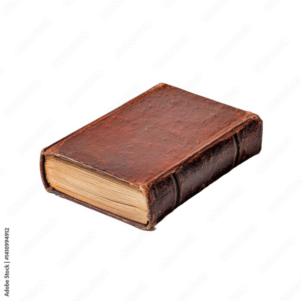 Old brown leather-bound book resting on a surface with visible textured cover and slightly worn edges, reflecting its age and history in a cozy reading space Old brown leather-bound book resting on a surface with visible textured cover and slightly worn edges, reflecting its age and history in a cozy reading space