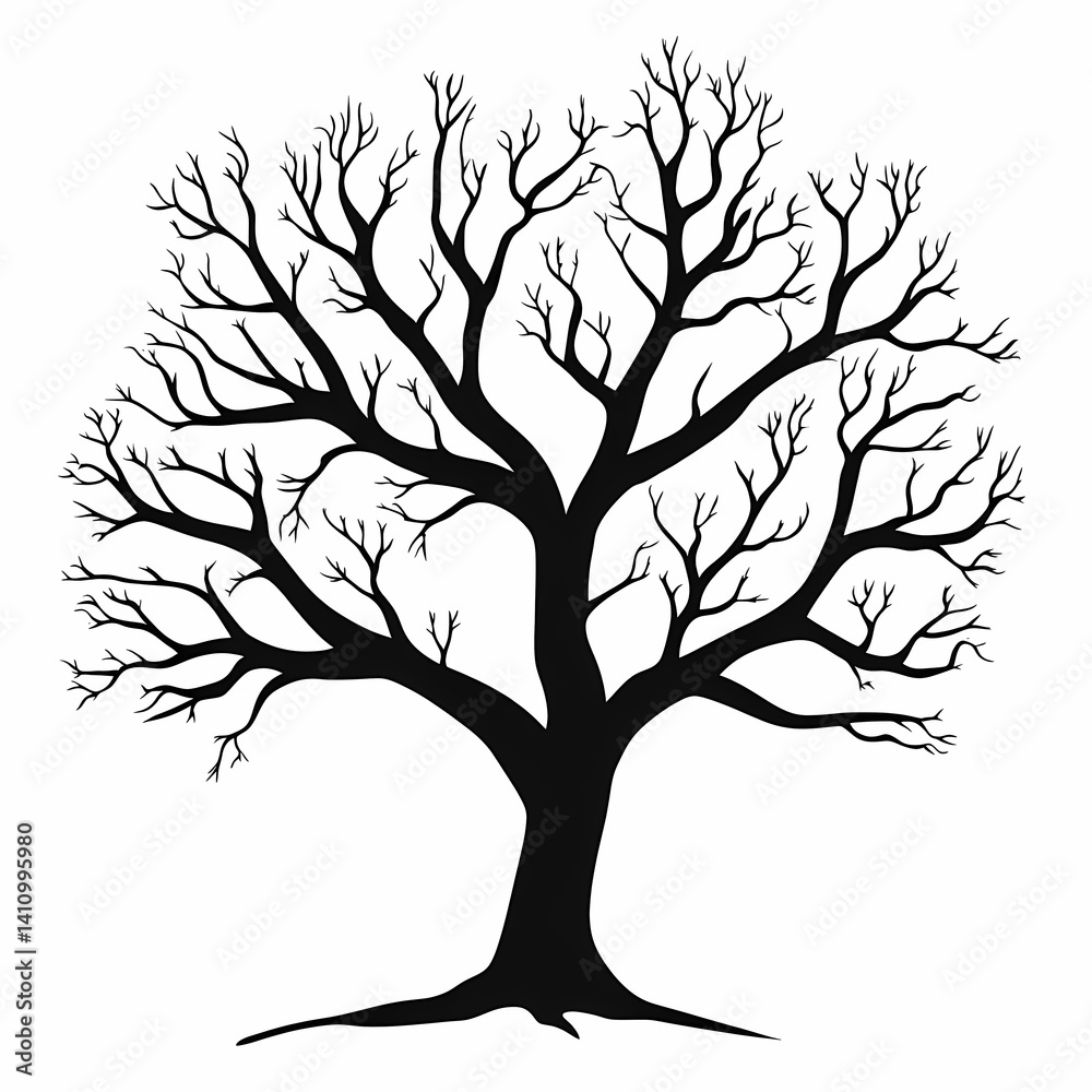 Fototapeta premium Silhouette of Leafless Black Tree. Minimalist Nature Illustration and Spooky Art Design