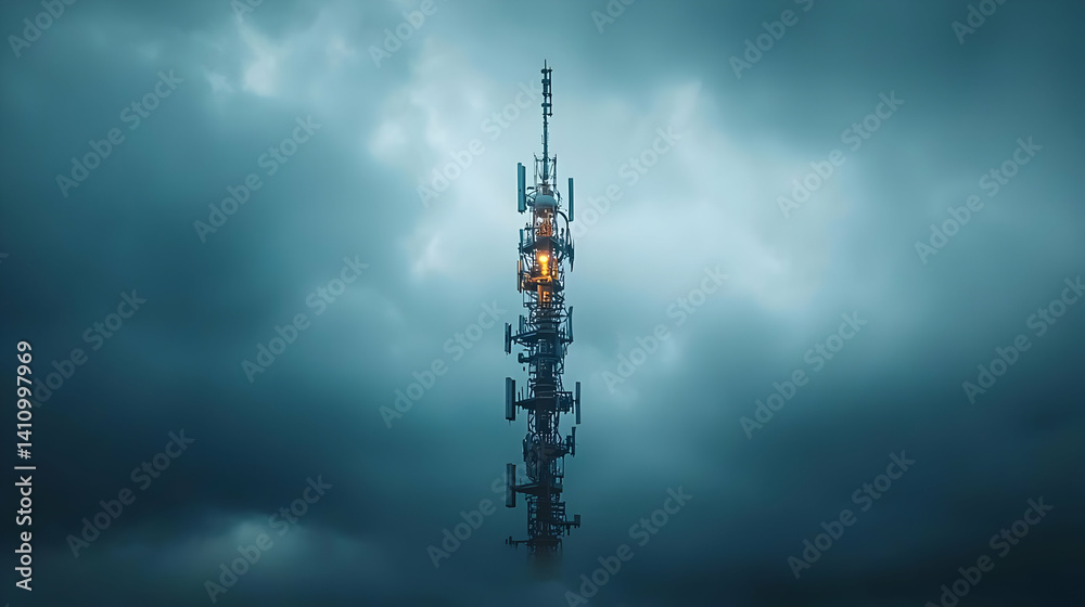 Obraz premium Futuristic Tower Against Dramatic Cloudy Sky