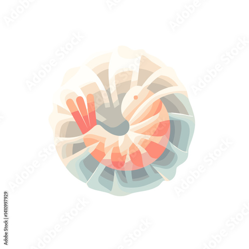 Chinese food icons: Stylized shrimp dumpling in a delicate design with a soft pastel color palette