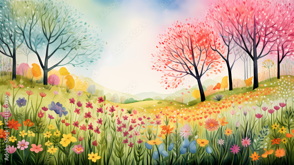 watercolor spring flowers and trees illustration background poster decorative painting watercolor spring flowers and trees illustration background poster decorative painting