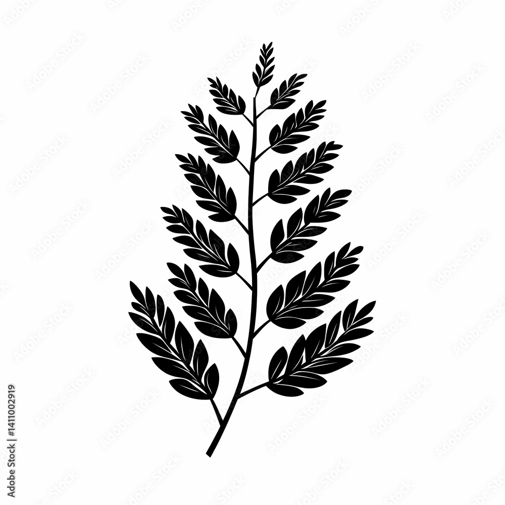 Fototapeta premium Monochrome Leaf Silhouette. Botanical Art and Organic Greenery Design