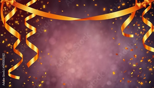 Gold confetti and ribbon frame on rich background, ideal for luxury greeting card, anniversary, premium