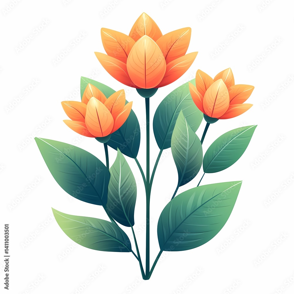 Obraz premium Vibrant Botanical Flowers. Hand-Drawn Orange and Green Floral Illustration with Nature's Seasonal Beauty