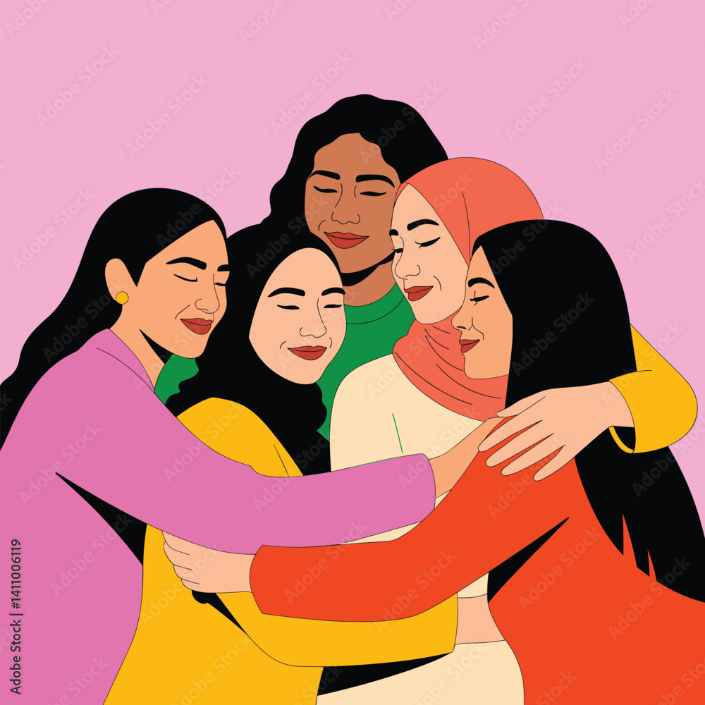 Obraz premium Diverse Women Embracing Unity and Strength in Feminism