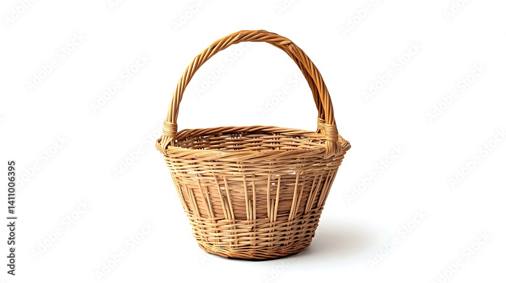 Empty basket, woven with intricate patterns, white background Empty basket, woven with intricate patterns, white background